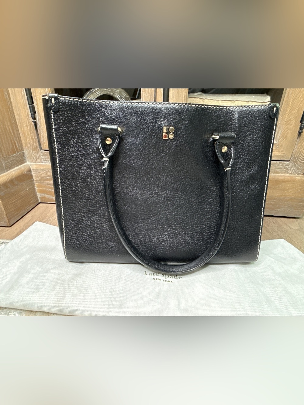 Kate Spade Black Pebbled Leather Satchel with Gold Accents